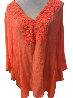 Robert Louis Women's Orange Lace-Trim Blouse - 3X